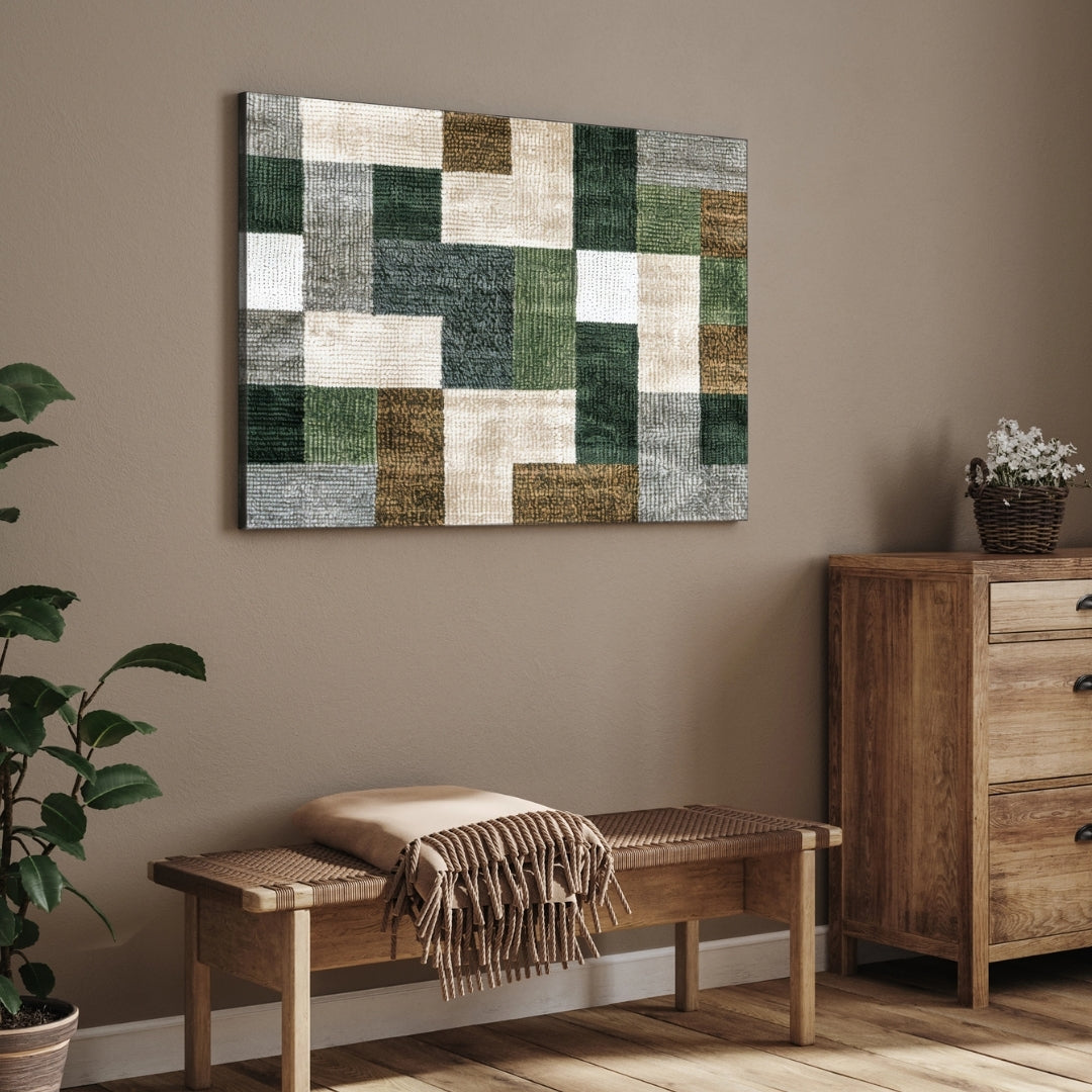 Verdant Blocks – Geometric Modern Abstract Wall Art Print 2 : 3 Horizontal Premium Wall Art Canvas by MeriDeewar