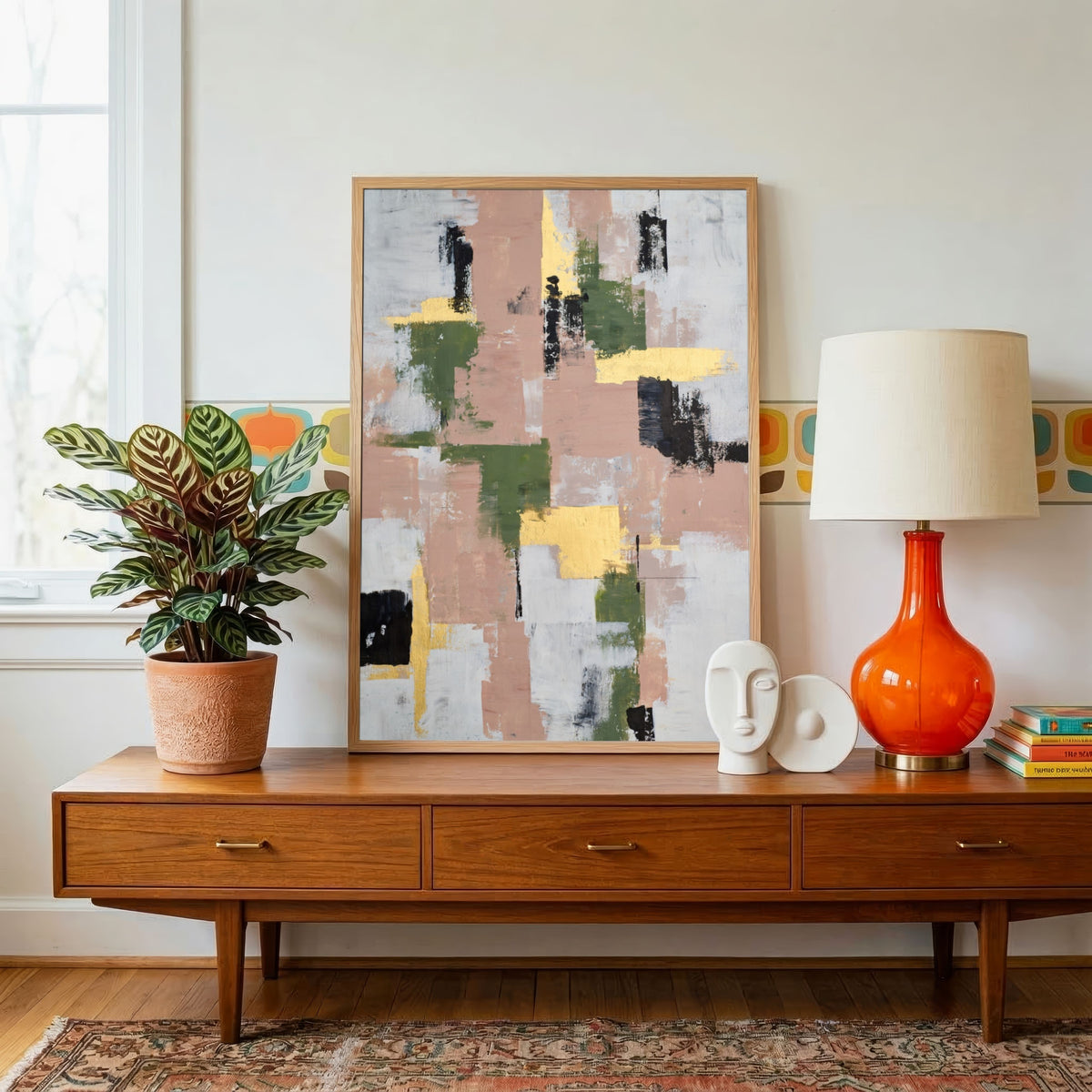 Verdant Blush | Modern Textured Color Block Abstract Fine Wall Art 3 : 4 Vertical Premium Wall Art Canvas by MeriDeewar