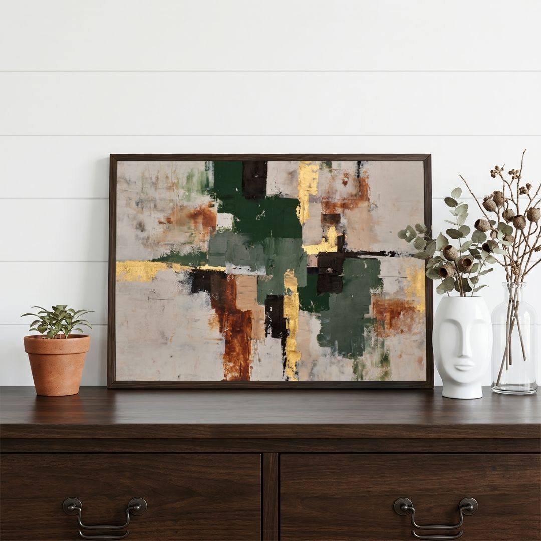 Verdant Gilt in Rust & Forest | Modern Abstract Expressionist Framed Wall Art 4 : 3 Horizontal Premium Wall Art Canvas by MeriDeewar