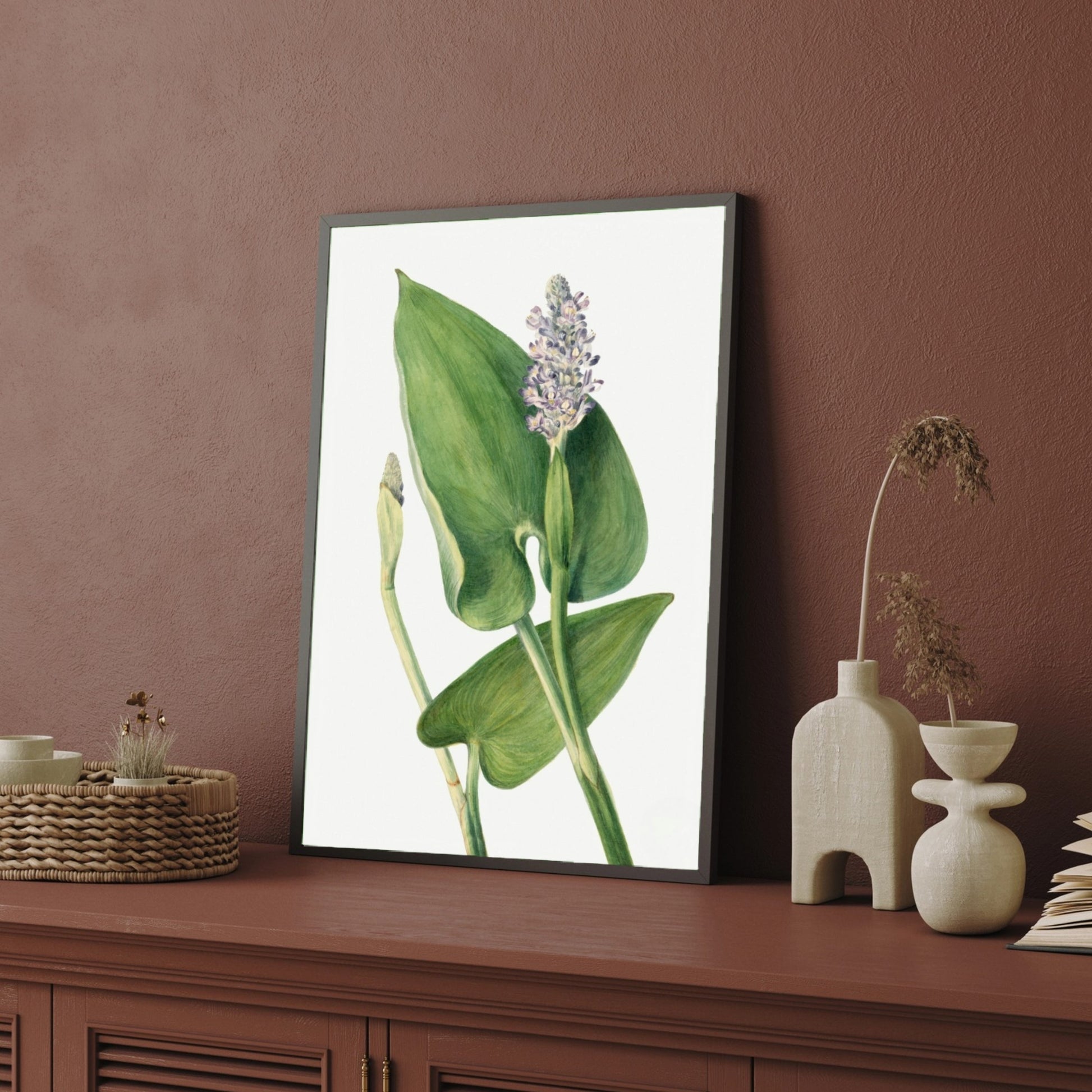 Verdant Grace – Minimal Botanical Leaf Art Print 2 : 3 Vertical Premium Wall Art Canvas by MeriDeewar