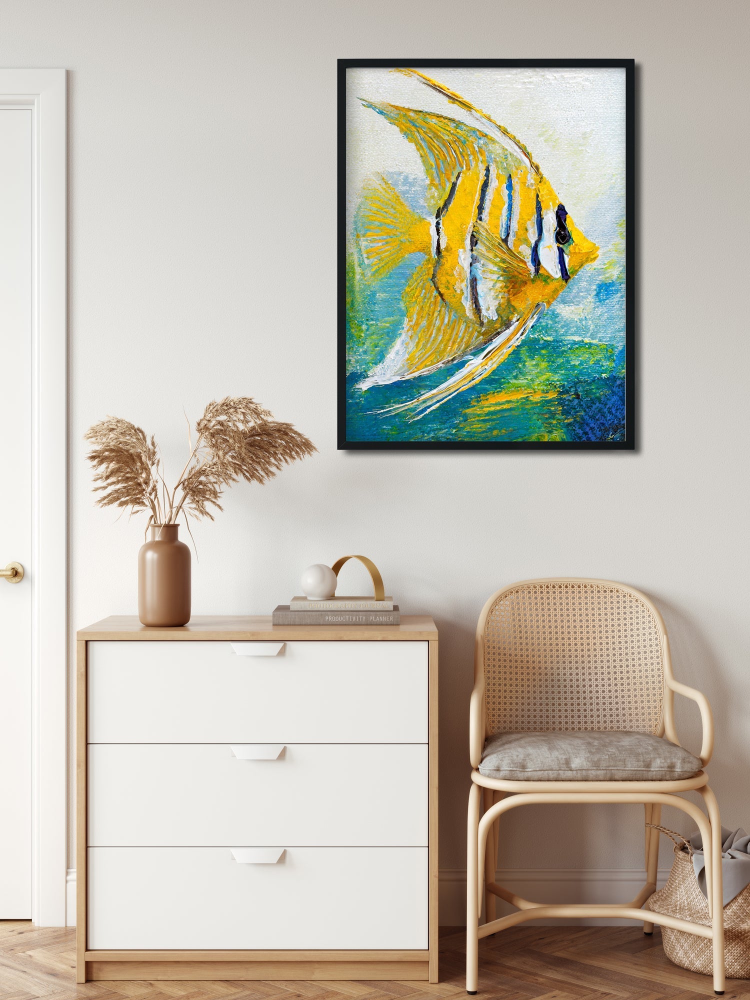 Vibrant Angelfish Painting - Underwater Art for Home Decor 3 : 4 Vertical New Premium Wall Art Canvas by MeriDeewar