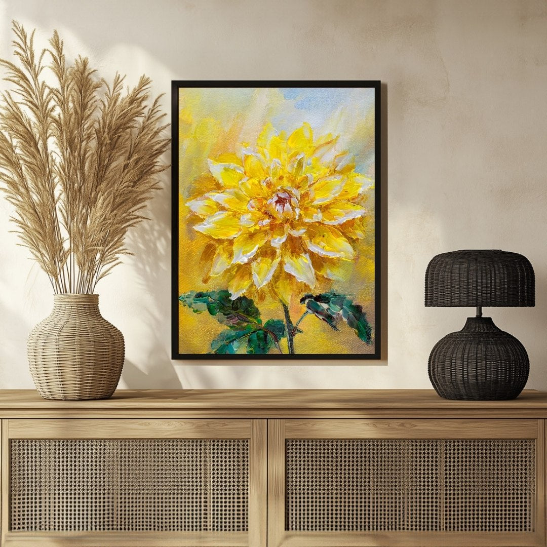 Yellow Dahlia Flower Painting Print | MeriDeewar