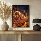 Vibrant Ganga Aarti Varanasi Wall Art | Edge-to-Edge Vertical Oil Painting Print 2 : 3 Vertical Premium Wall Art Canvas by MeriDeewar