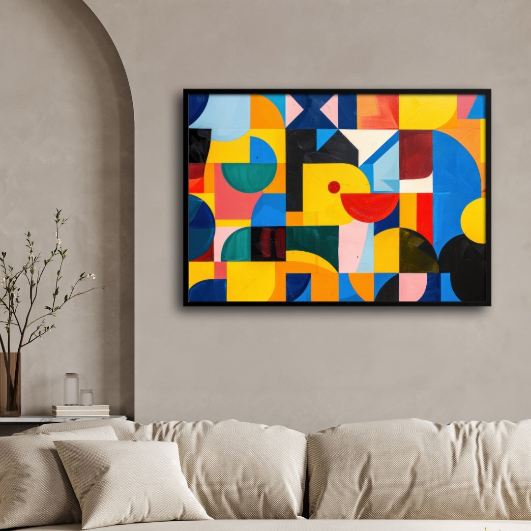 Vibrant Geometric Abstract Canvas Wall Art – Modern Colorful Décor 2 : 3 Horizontal Premium Wall Art Canvas by MeriDeewar