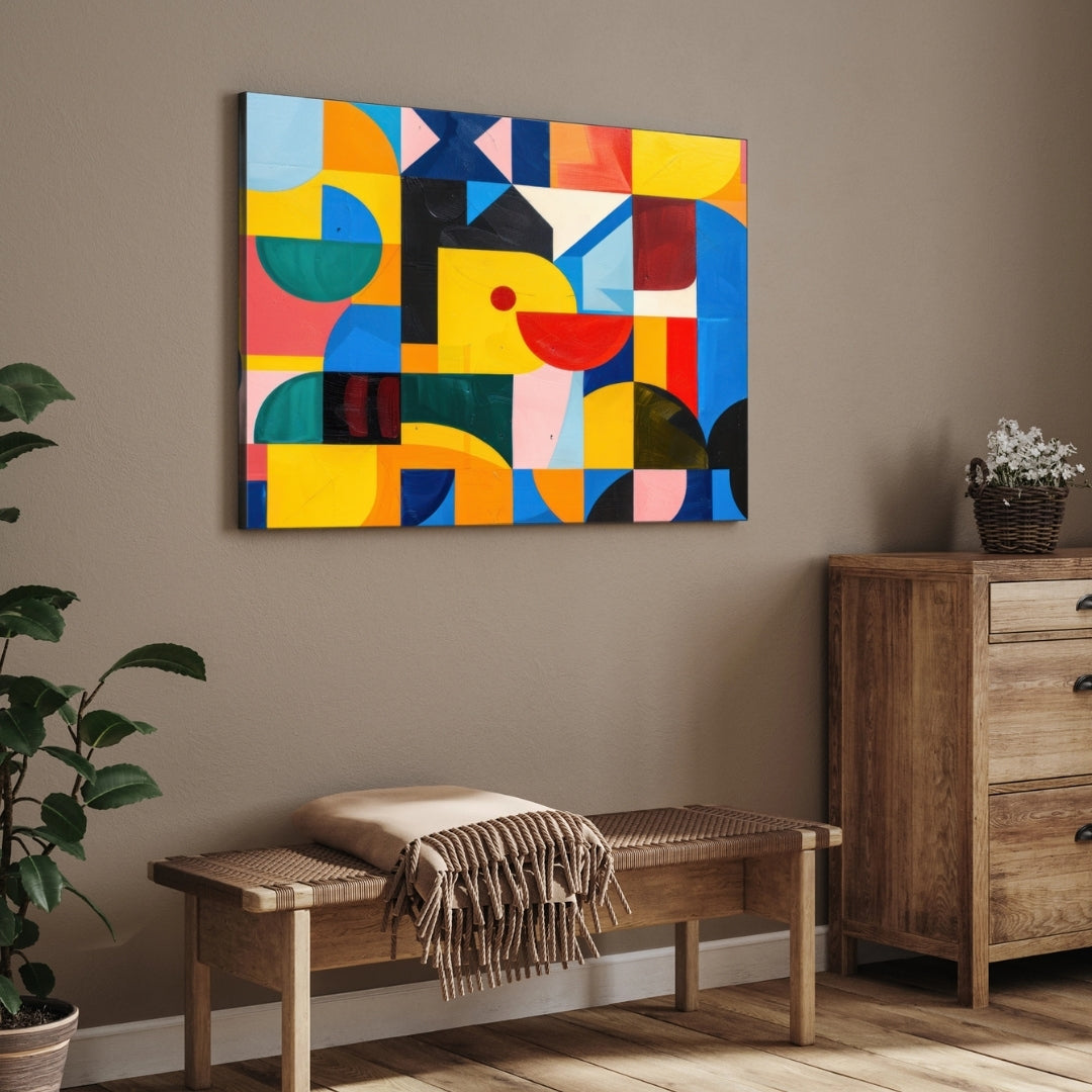 Vibrant Geometric Abstract Canvas Wall Art – Modern Colorful Décor 2 : 3 Horizontal Premium Wall Art Canvas by MeriDeewar