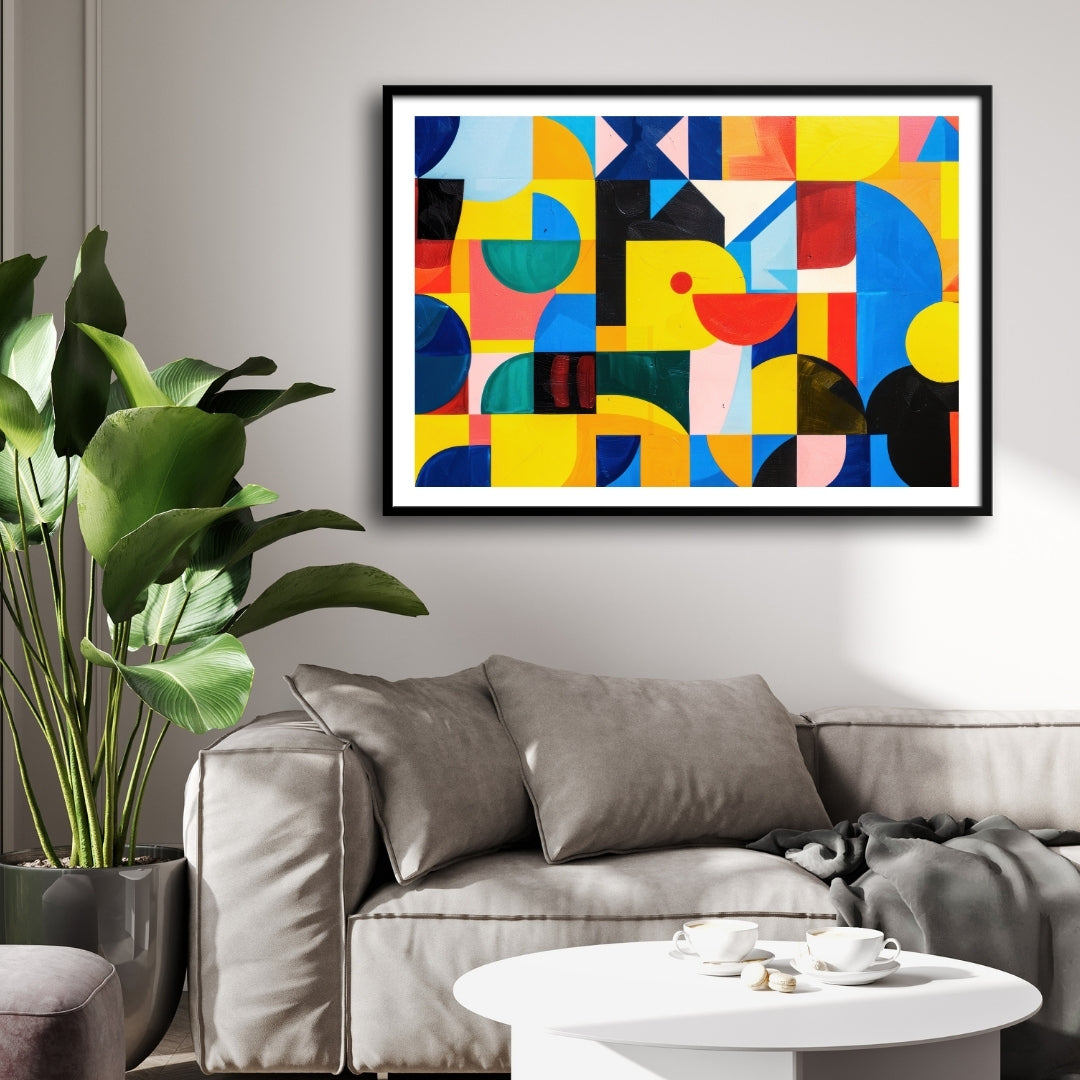 Vibrant Geometric Abstract Canvas Wall Art – Modern Colorful Décor 2 : 3 Horizontal Premium Wall Art Canvas by MeriDeewar