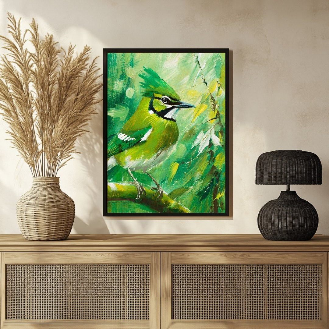 Vibrant Jay Bird Abstract Painting - Modern Art for Your Walls 3 : 4 Vertical New Premium Wall Art Canvas by MeriDeewar