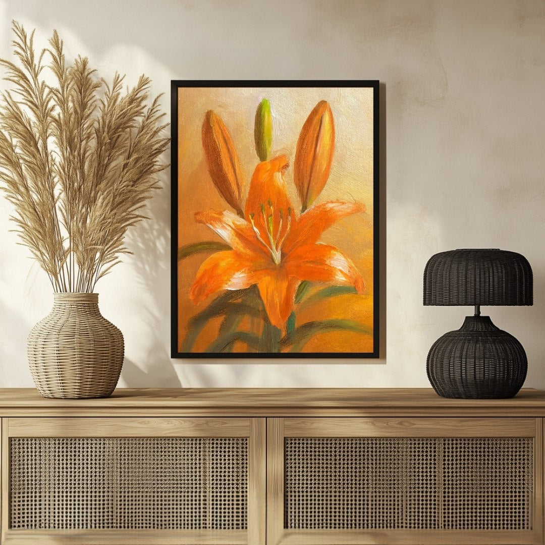 Vibrant Lily Flower Painting - Abstract Wall Art for Home 3 : 4 Vertical New Premium Wall Art Canvas by MeriDeewar