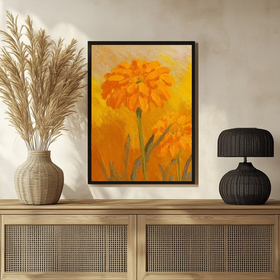 Vibrant Marigold Abstract Art Painting - MeriDeewar.com 3 : 4 Vertical New Premium Wall Art Canvas by MeriDeewar
