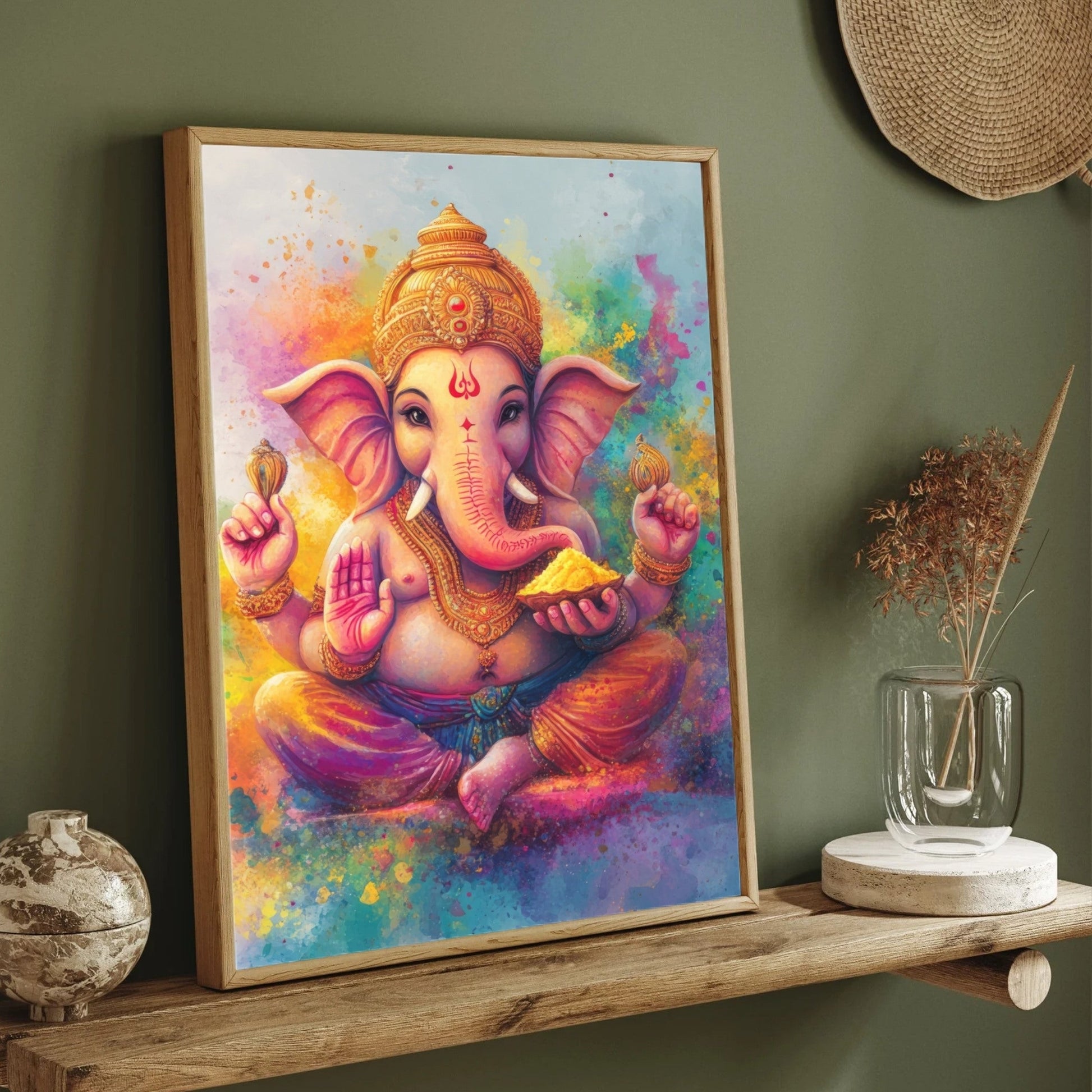 Vibrant Multicolor Ganesha Wall Art – Modern Festive Spiritual Painting 2 : 3 Vertical Premium Wall Art Canvas by MeriDeewar