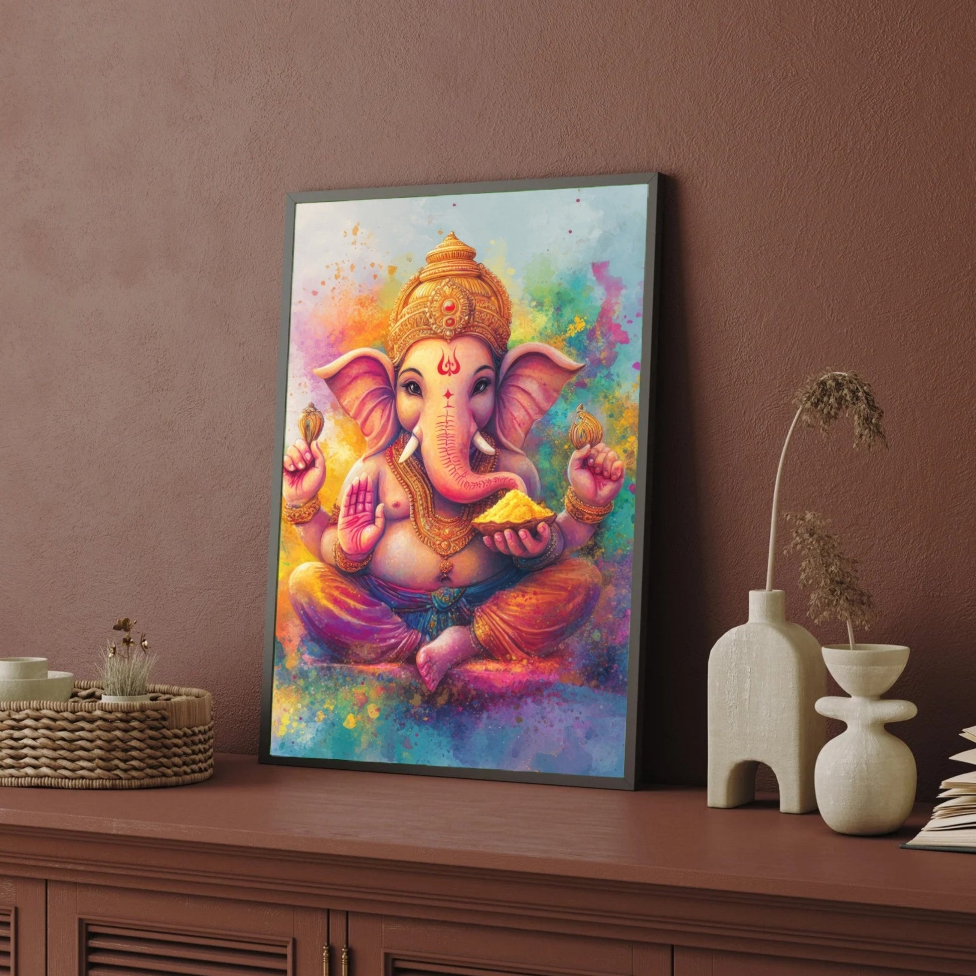Vibrant Multicolor Ganesha Wall Art – Modern Festive Spiritual Painting 2 : 3 Vertical Premium Wall Art Canvas by MeriDeewar