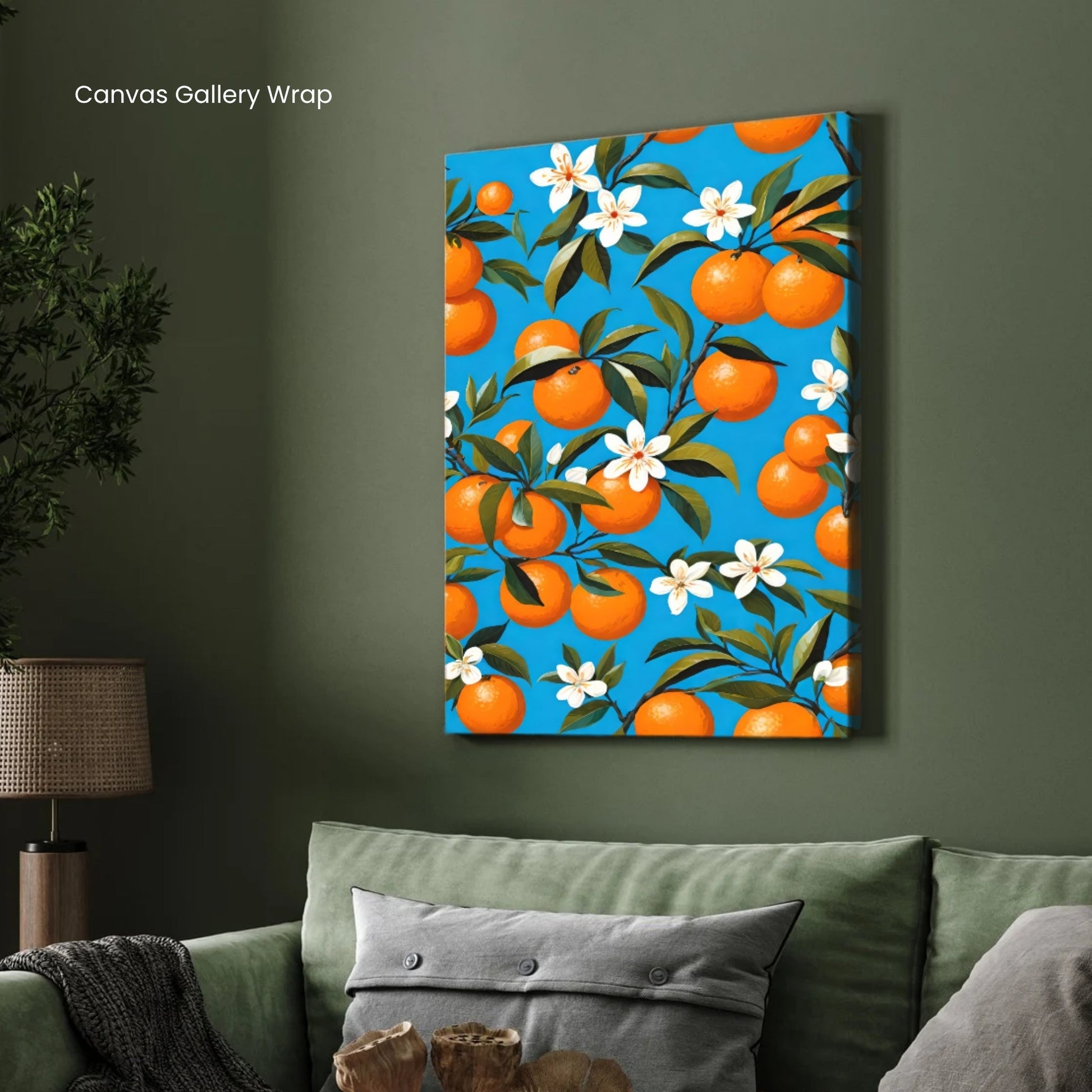 Vibrant Oranges & Blossoms – Summer Wall Painting 2 : 3 Vertical Premium Wall Art Canvas by MeriDeewar