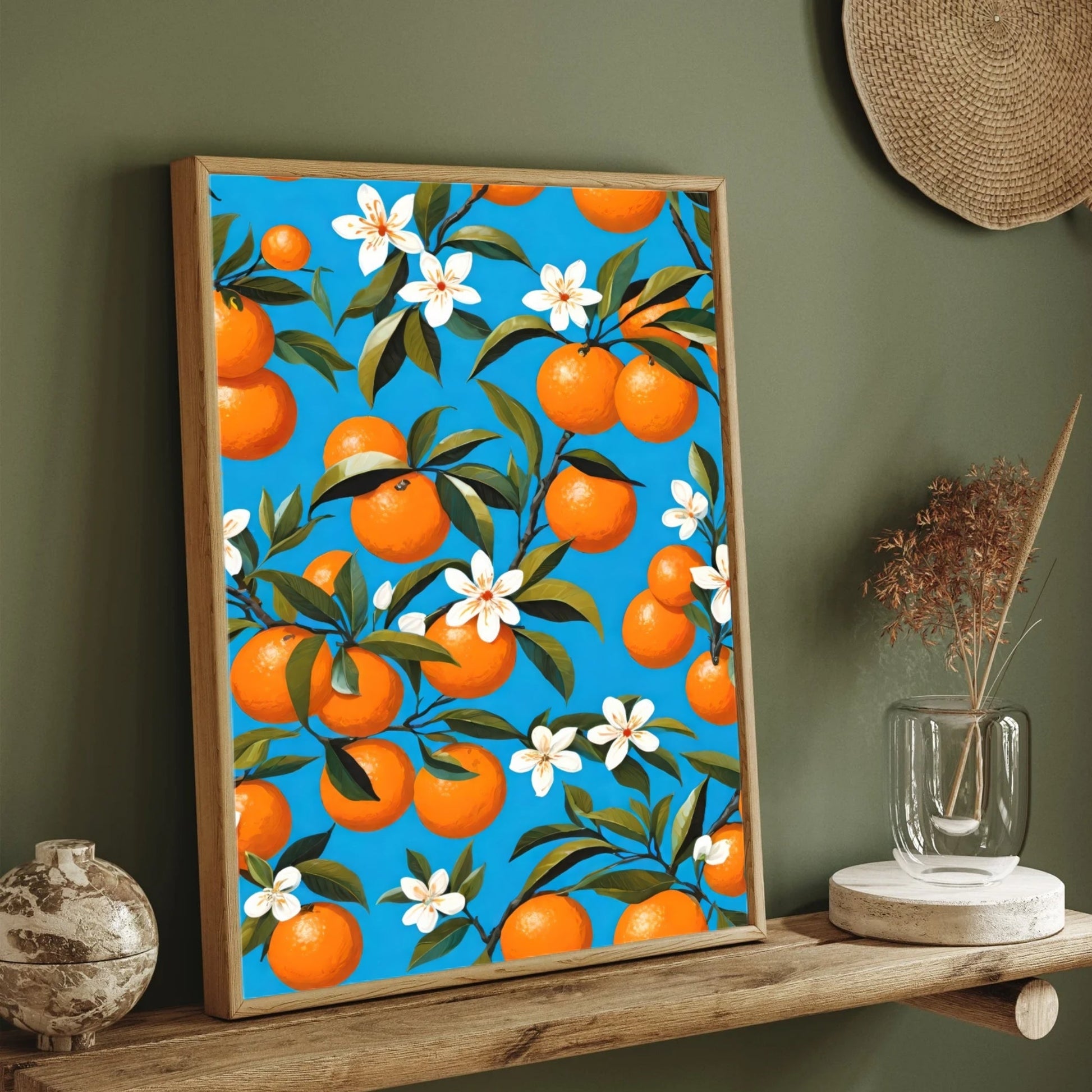 Vibrant Oranges & Blossoms – Summer Wall Painting 2 : 3 Vertical Premium Wall Art Canvas by MeriDeewar
