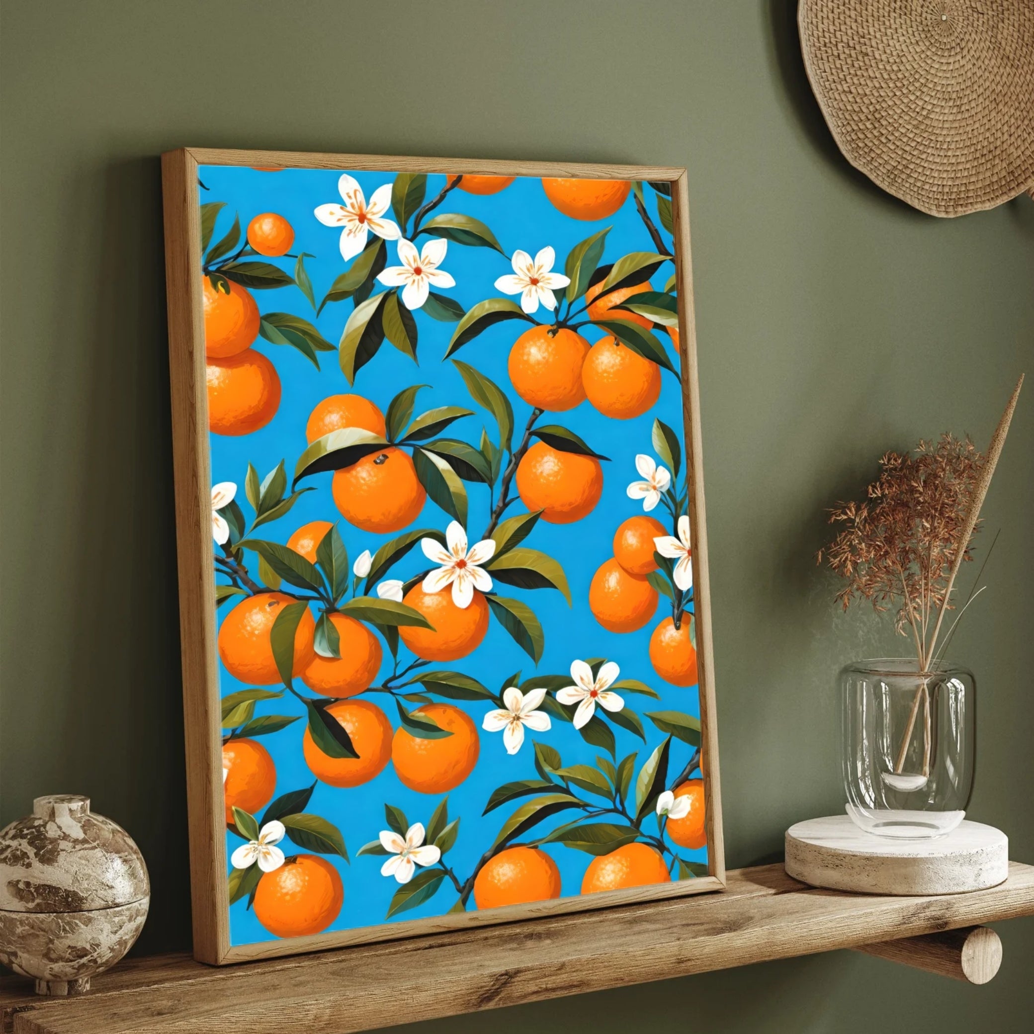 Vibrant Oranges & Blossoms – Summer Wall Painting 2 : 3 Vertical Premium Wall Art Canvas by MeriDeewar