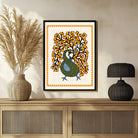 Vibrant Peacock Gond Mother & Child Art for Your Home Decor 3 : 4 Vertical New Premium Wall Art Canvas by MeriDeewar