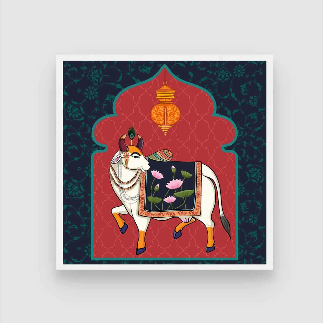 Vibrant Pichwai Painting - Indian Heritage Art | MeriDeewar 1 : 1 Square Premium Wall Art Canvas by MeriDeewar