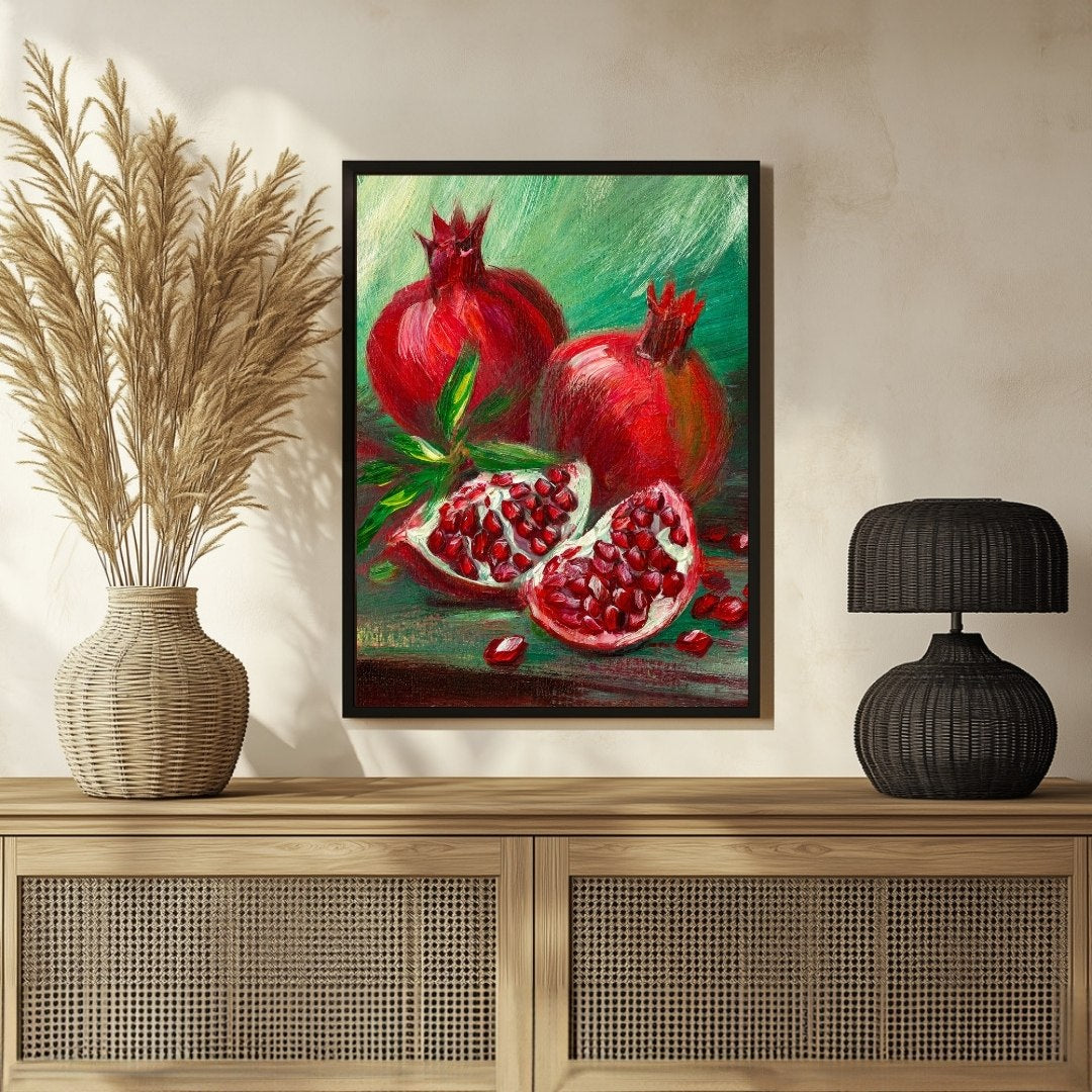 Vibrant Pomegranate Abstract Painting - Home Wall Art 3 : 4 Vertical New Premium Wall Art Canvas by MeriDeewar
