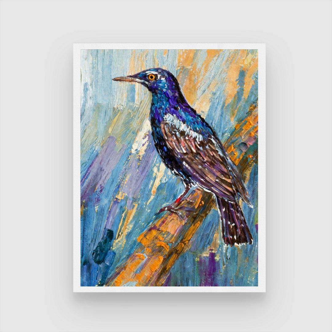 Vibrant Starling Bird Abstract Art – MeriDeewar.com Exclusive 3 : 4 Vertical New Premium Wall Art Canvas by MeriDeewar