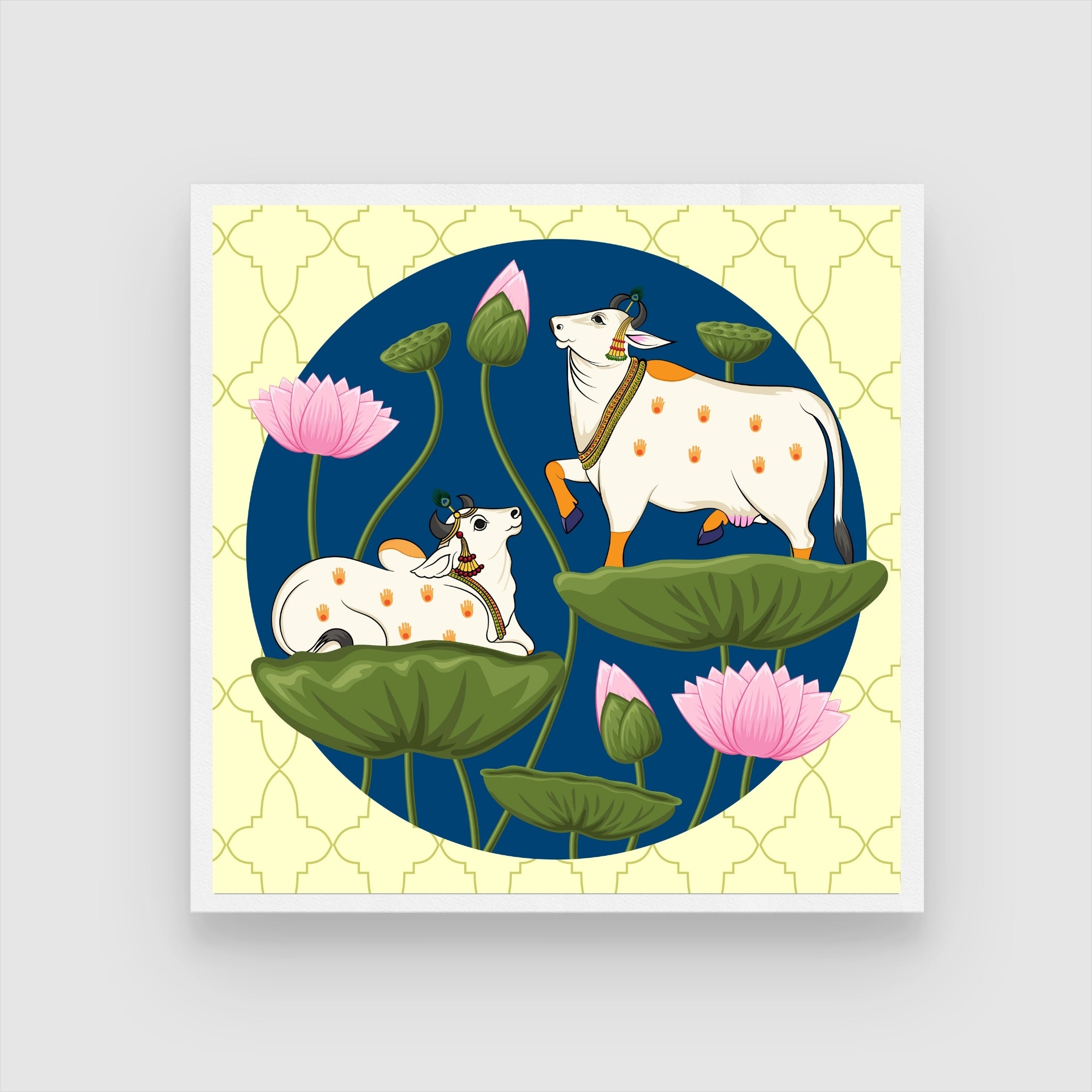 Vibrant Traditional Pichwai Painting - Unique Indian Wall Art 1 : 1 Square Premium Wall Art Canvas by MeriDeewar