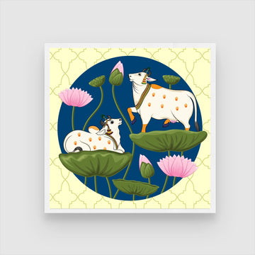 Vibrant Traditional Pichwai Painting - Unique Indian Wall Art 1 : 1 Square Premium Wall Art Canvas by MeriDeewar