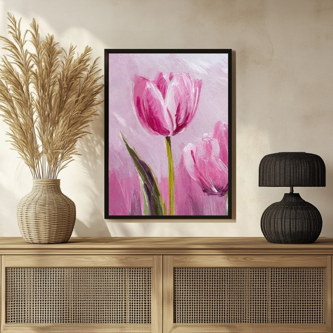 Vibrant Tulip Abstract Art Painting – Perfect for Modern Interiors 3 : 4 Vertical New Premium Wall Art Canvas by MeriDeewar