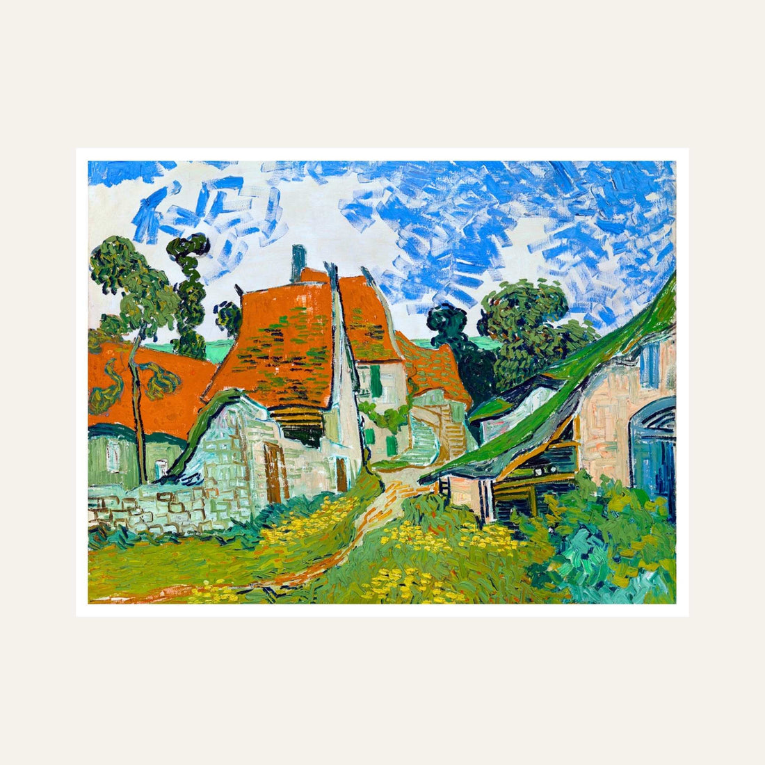 Village Scenery Painting for Living Room | Van Gogh Street in Auvers | Wall Art Print 4 : 3 Horizontal Premium Wall Art Canvas by MeriDeewar