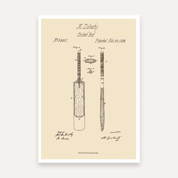 Vintage 1859 Cricket Bat Patent Print | Vertical Framed Wall Art 2 : 3 Vertical Premium Wall Art Canvas by MeriDeewar
