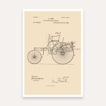 Vintage 1888 Automobile Patent Print | Vertical Framed Wall Art 2 : 3 Vertical Premium Wall Art Canvas by MeriDeewar
