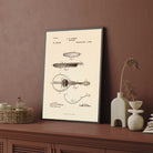 Vintage 1898 Mandolin Patent Print | Vertical Framed Wall Art 2 : 3 Vertical Premium Wall Art Canvas by MeriDeewar