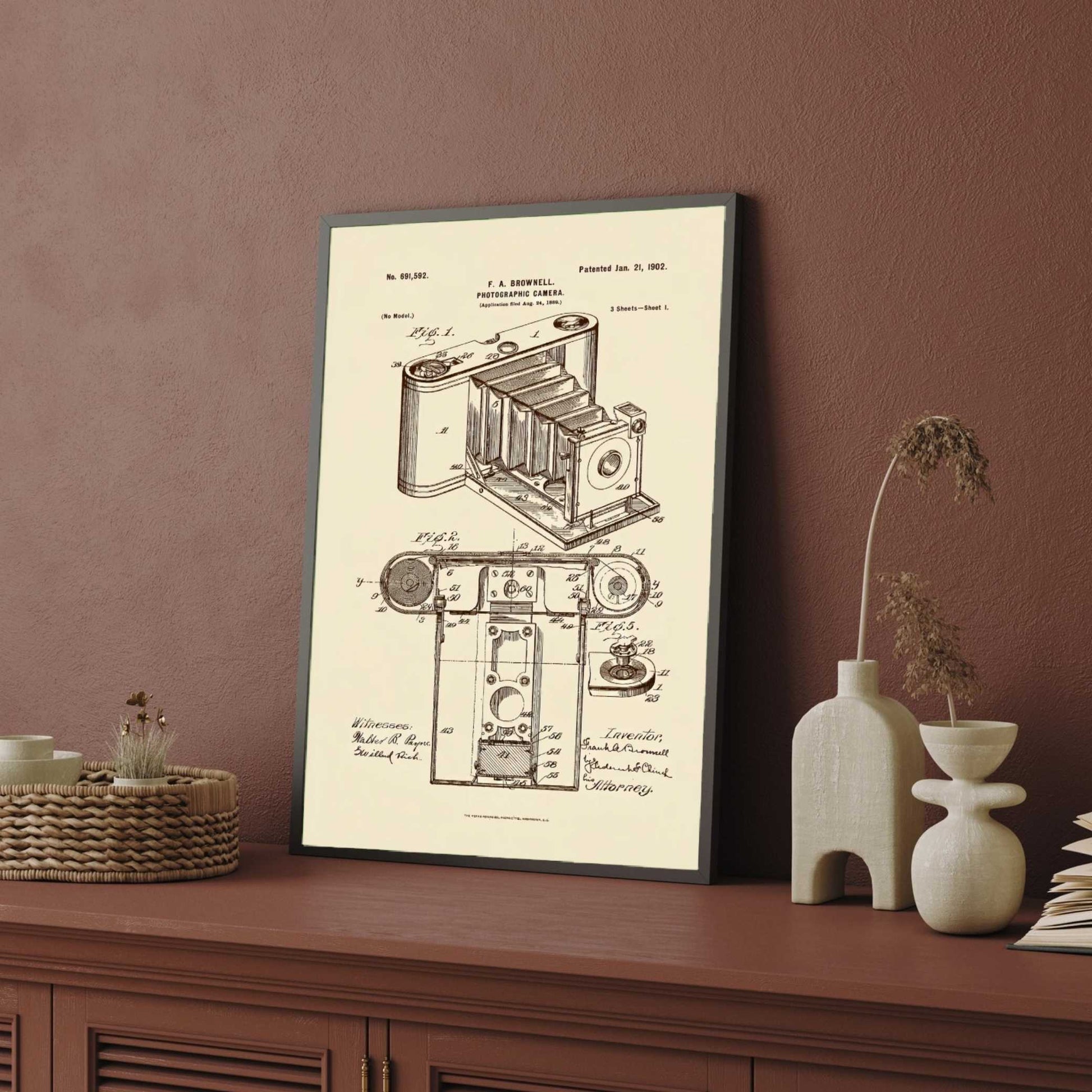Vintage 1902 Photography Camera Patent Print | Vertical Parchment Framed Wall Art 2 : 3 Vertical Premium Wall Art Canvas by MeriDeewar