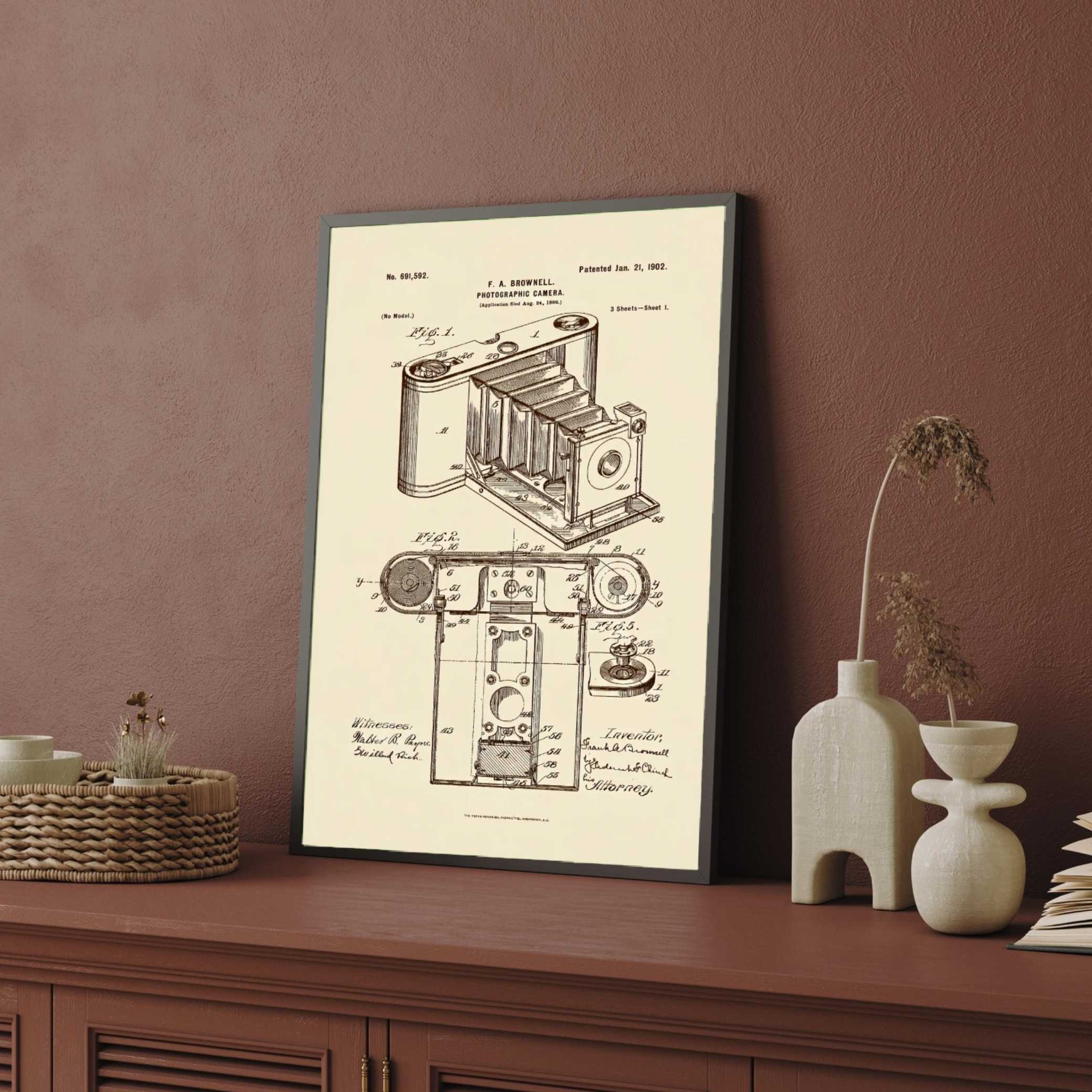 Vintage 1902 Photography Camera Patent Print | Vertical Parchment Framed Wall Art 2 : 3 Vertical Premium Wall Art Canvas by MeriDeewar
