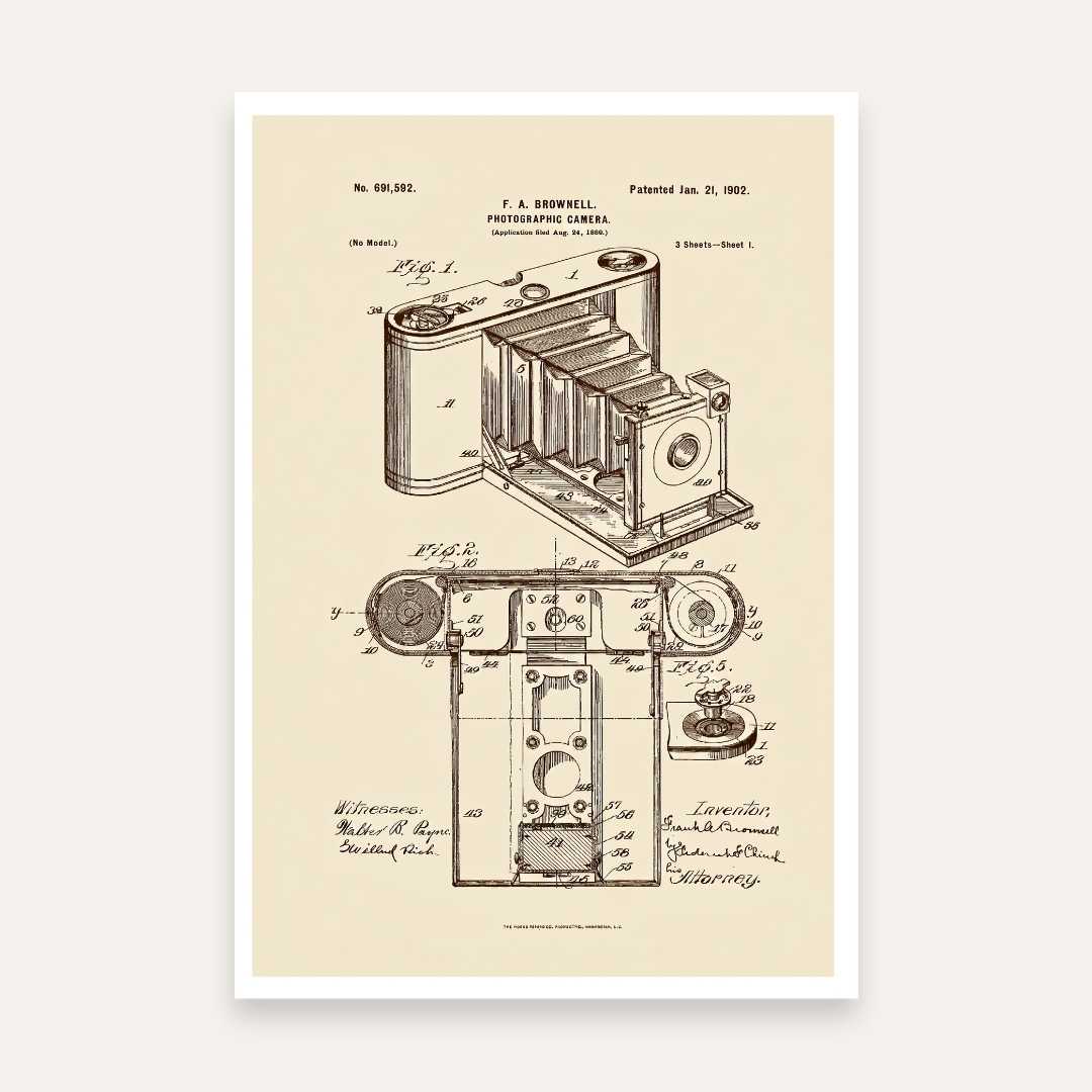 Vintage 1902 Photography Camera Patent Print | Vertical Parchment Framed Wall Art 2 : 3 Vertical Premium Wall Art Canvas by MeriDeewar