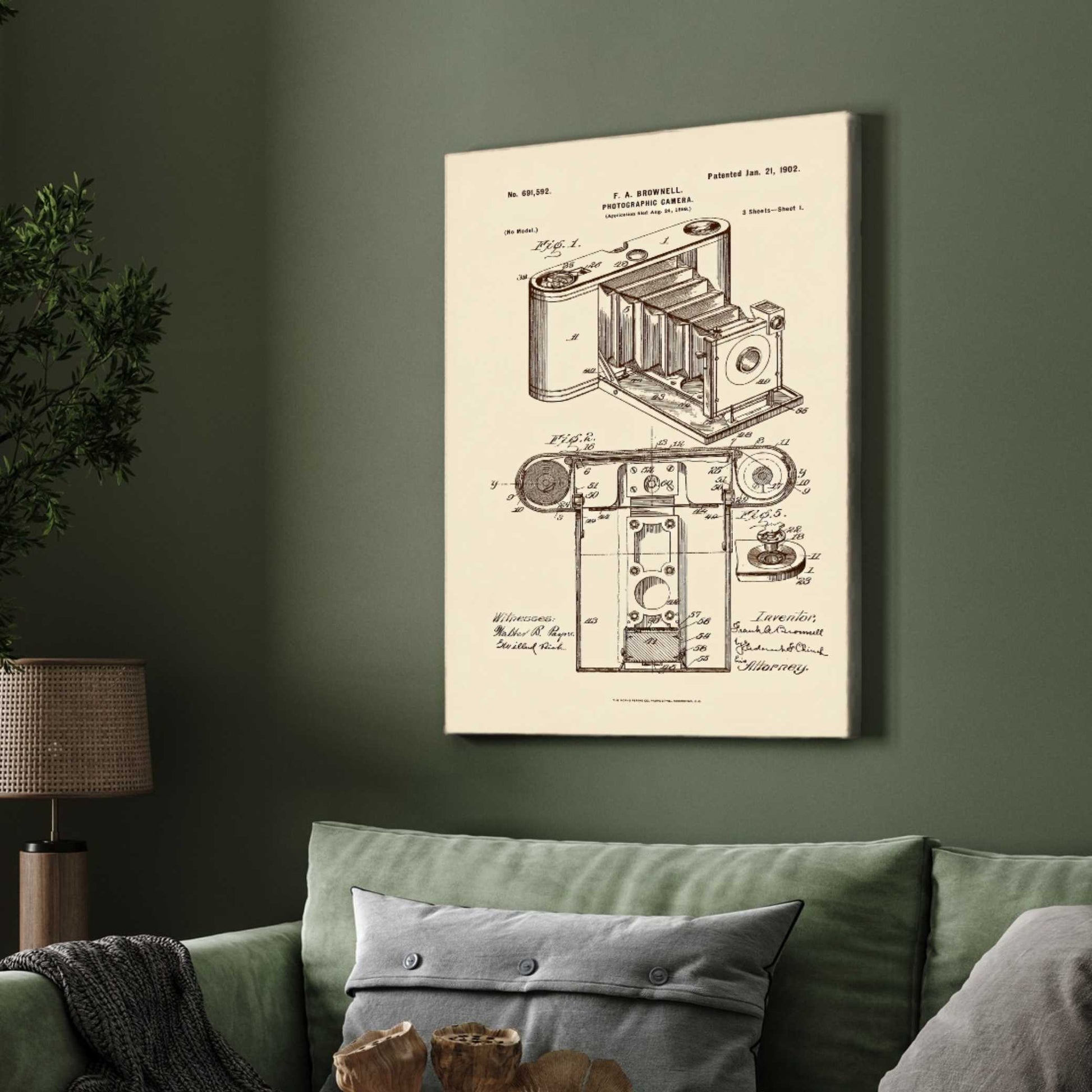 Vintage 1902 Photography Camera Patent Print | Vertical Parchment Framed Wall Art 2 : 3 Vertical Premium Wall Art Canvas by MeriDeewar