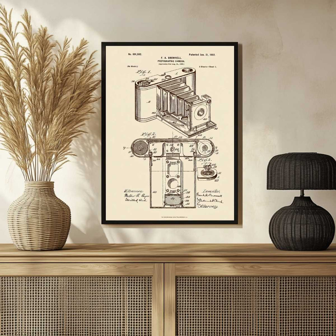 Vintage 1902 Photography Camera Patent Print | Vertical Parchment Framed Wall Art 2 : 3 Vertical Premium Wall Art Canvas by MeriDeewar