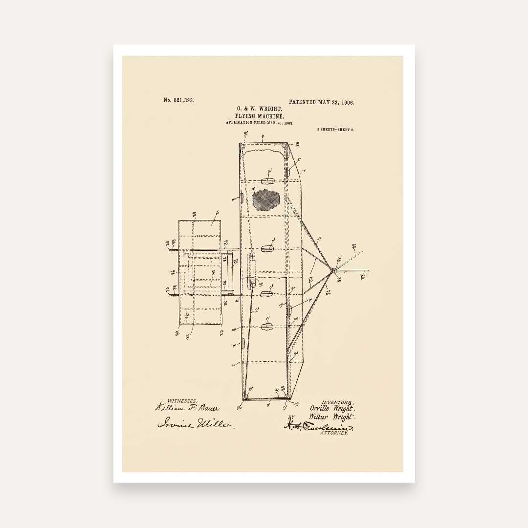 Vintage 1906 Wright Brothers Flying Machine Patent Print | Vertical  Framed Wall Art 2 : 3 Vertical Premium Wall Art Canvas by MeriDeewar