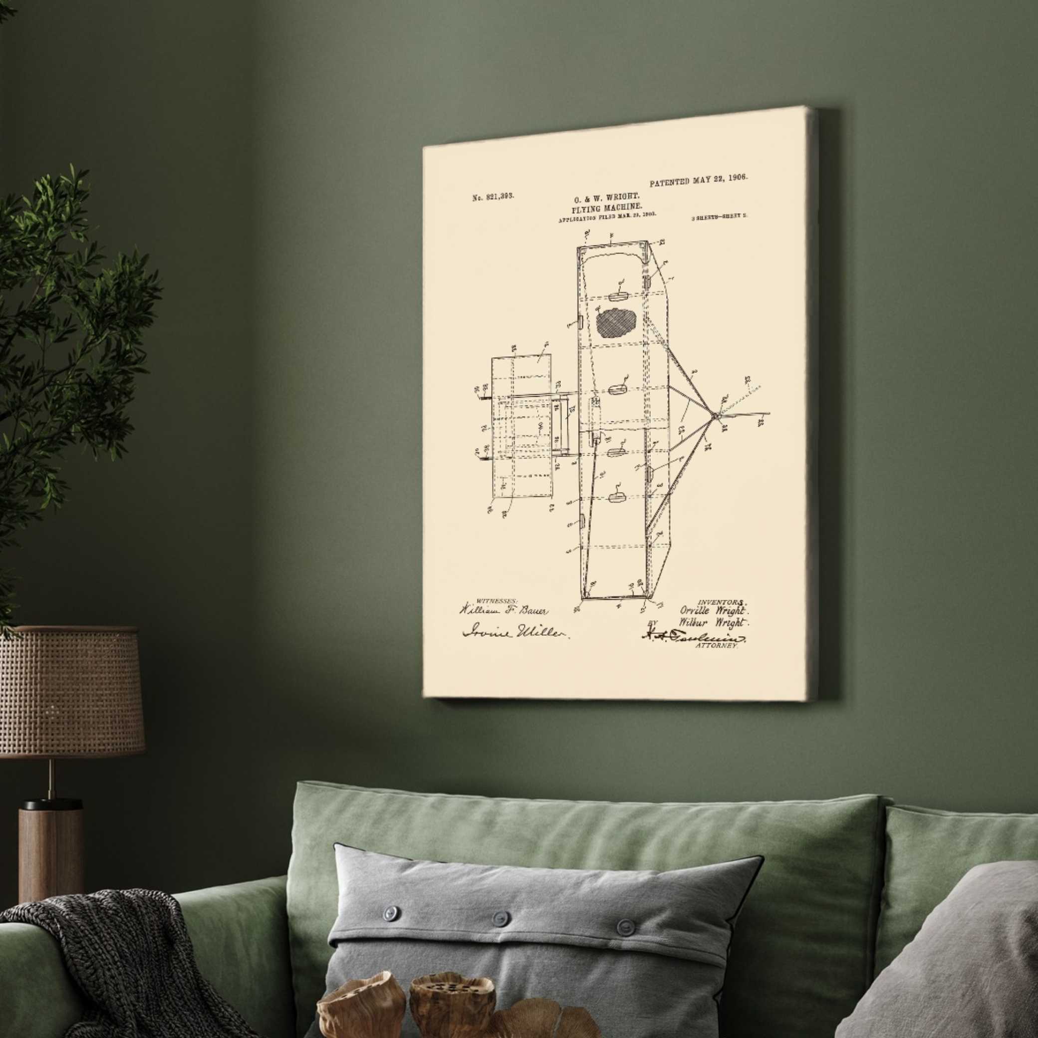 Vintage 1906 Wright Brothers Flying Machine Patent Print | Vertical  Framed Wall Art 2 : 3 Vertical Premium Wall Art Canvas by MeriDeewar