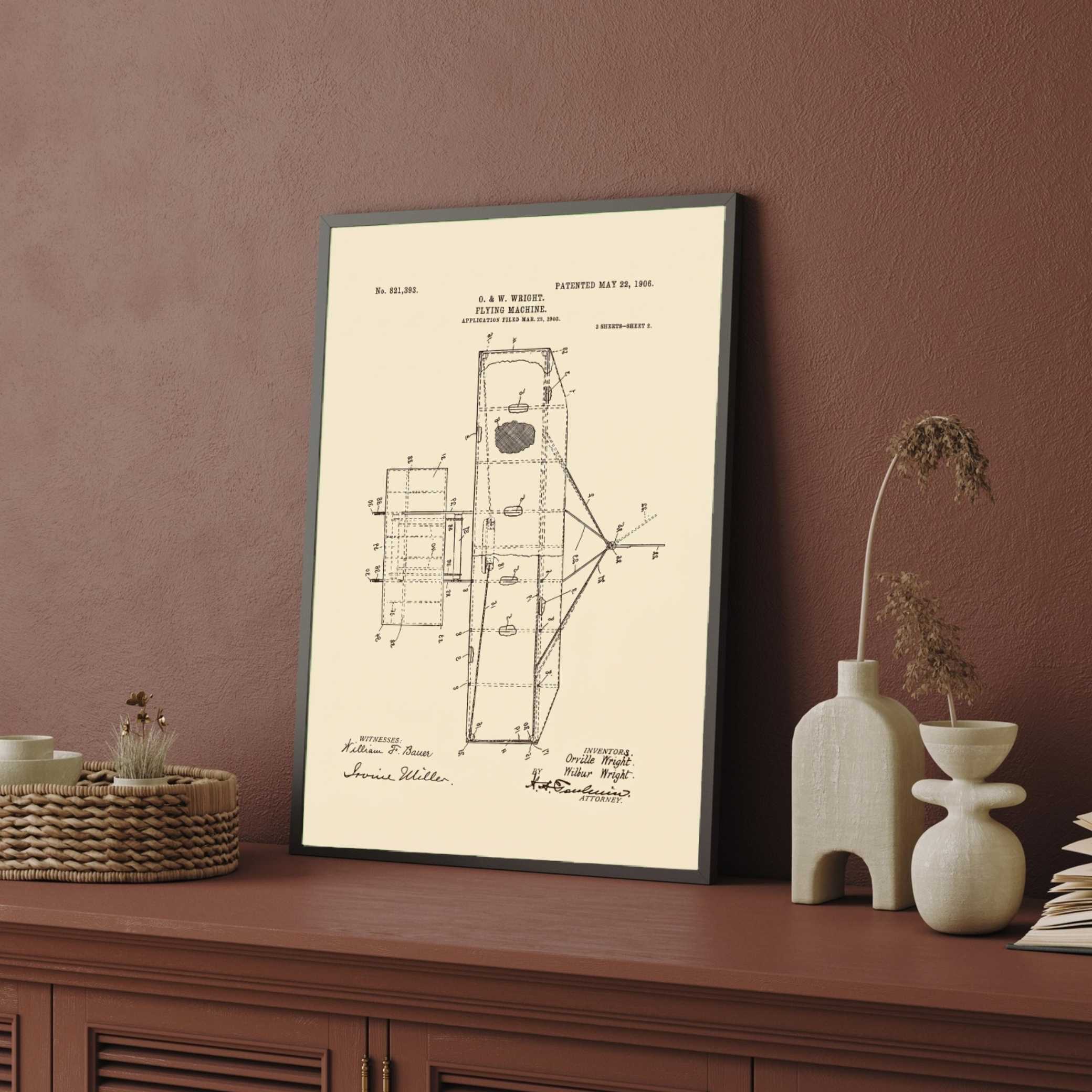 Vintage 1906 Wright Brothers Flying Machine Patent Print | Vertical  Framed Wall Art 2 : 3 Vertical Premium Wall Art Canvas by MeriDeewar