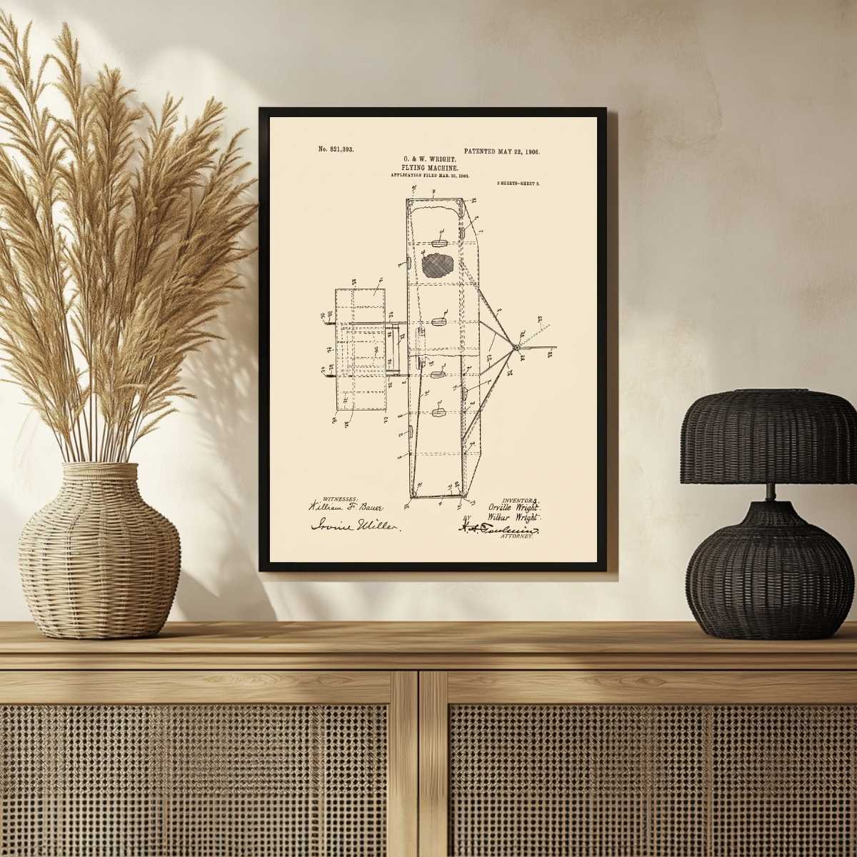 Vintage 1906 Wright Brothers Flying Machine Patent Print | Vertical  Framed Wall Art 2 : 3 Vertical Premium Wall Art Canvas by MeriDeewar