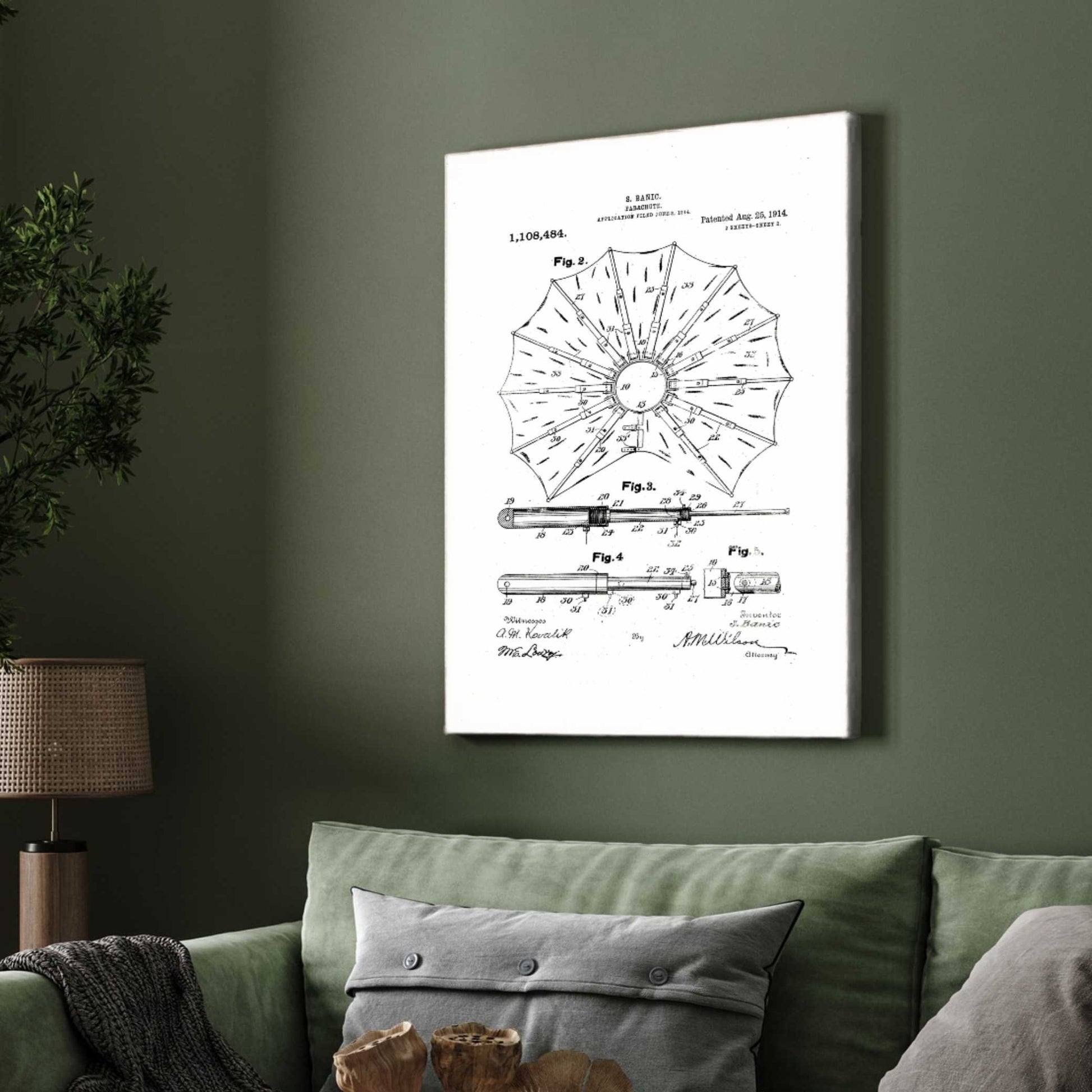 Vintage 1914  Parachute Patent Print | Vertical Framed Wall Art 2 : 3 Vertical Premium Wall Art Canvas by MeriDeewar