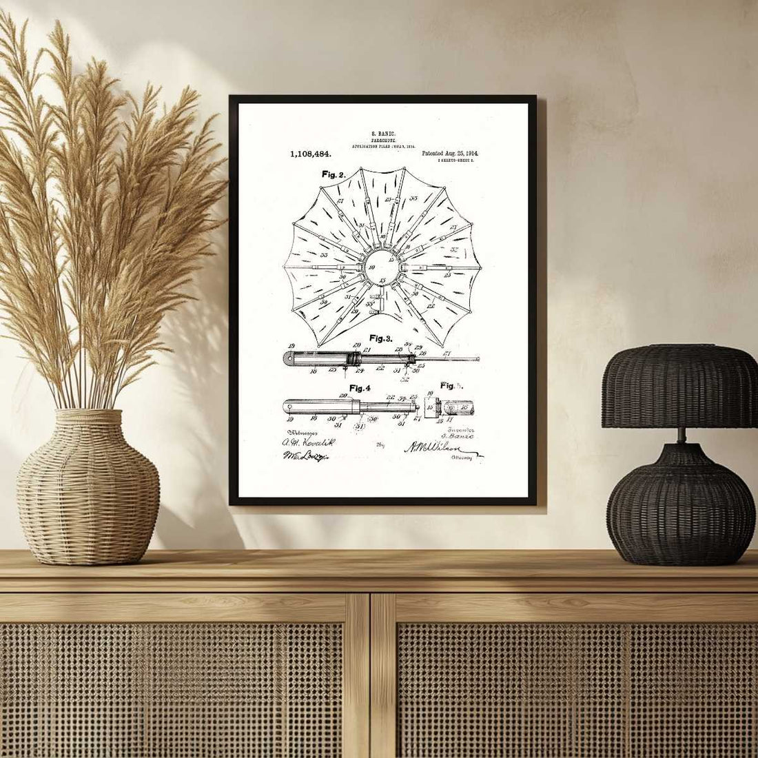 Vintage 1914  Parachute Patent Print | Vertical Framed Wall Art 2 : 3 Vertical Premium Wall Art Canvas by MeriDeewar