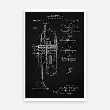 Vintage 1920 Trumpet Patent Print | Vertical Chalkboard Framed Wall Art 2 : 3 Vertical Premium Wall Art Canvas by MeriDeewar