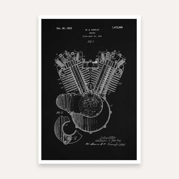 Vintage 1923 V-Twin Engine Patent Print | Vertical Chalkboard Framed Wall Art 2 : 3 Vertical Premium Wall Art Canvas by MeriDeewar