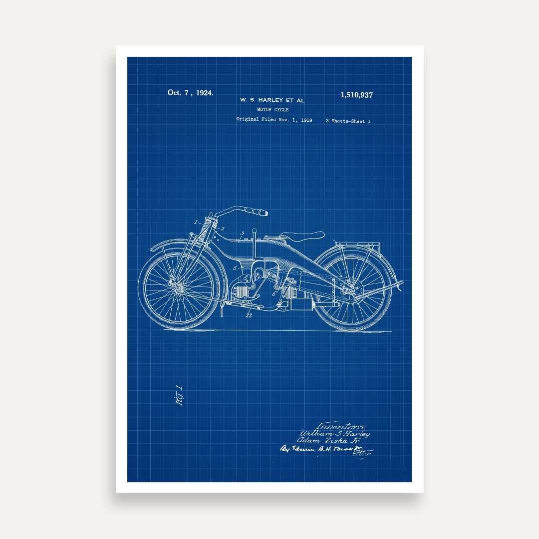 Vintage 1924 Motorcycle Patent Print | Vertical Blueprint Framed Wall Art 2 : 3 Vertical Premium Wall Art Canvas by MeriDeewar