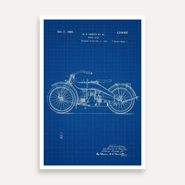 Vintage 1924 Motorcycle Patent Print | Vertical Blueprint Framed Wall Art 2 : 3 Vertical Premium Wall Art Canvas by MeriDeewar