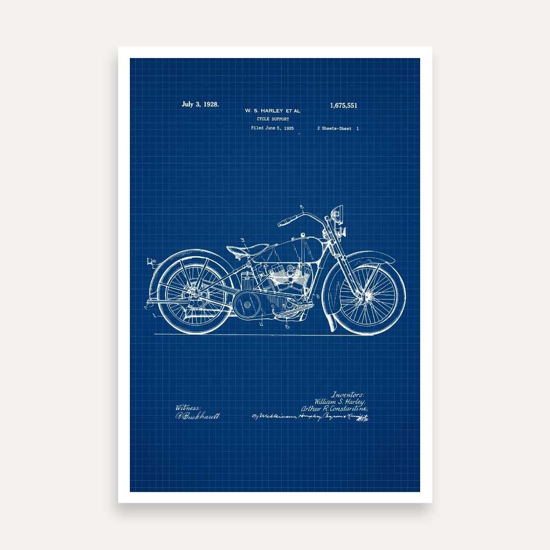 Vintage 1928  Motorcycle Support Patent Print | Vertical Blueprint Framed Wall Art 2 : 3 Vertical Premium Wall Art Canvas by MeriDeewar