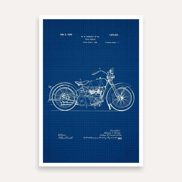 Vintage 1928  Motorcycle Support Patent Print | Vertical Blueprint Framed Wall Art 2 : 3 Vertical Premium Wall Art Canvas by MeriDeewar
