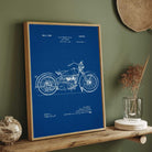 Vintage 1928  Motorcycle Support Patent Print | Vertical Blueprint Framed Wall Art 2 : 3 Vertical Premium Wall Art Canvas by MeriDeewar