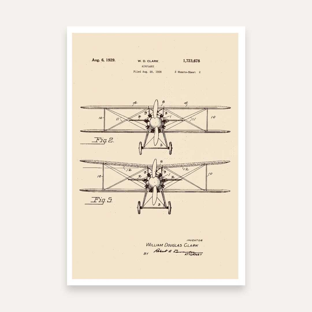 Vintage 1929  Airplane Patent Print | Vertical Parchment Framed Wall Art 2 : 3 Vertical Premium Wall Art Canvas by MeriDeewar