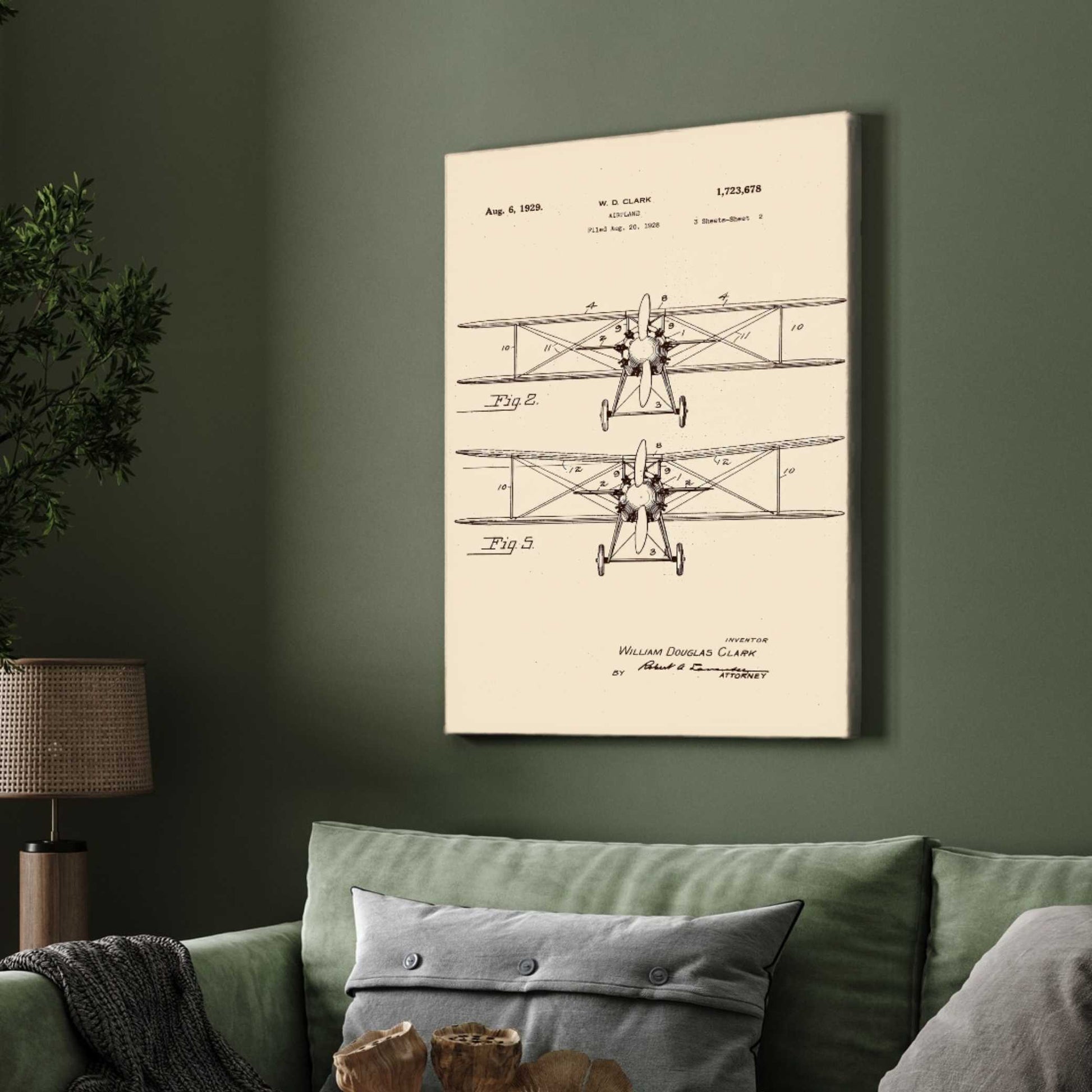 Vintage 1929  Airplane Patent Print | Vertical Parchment Framed Wall Art 2 : 3 Vertical Premium Wall Art Canvas by MeriDeewar