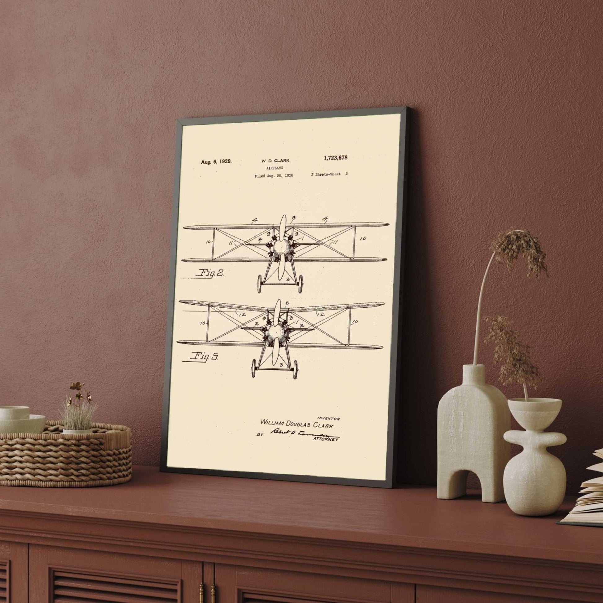 Vintage 1929  Airplane Patent Print | Vertical Parchment Framed Wall Art 2 : 3 Vertical Premium Wall Art Canvas by MeriDeewar